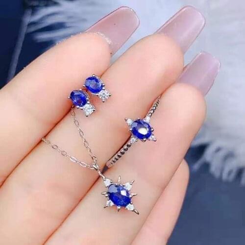 Fine Natural Sapphire/Emerald S925 Sterling Silver Earrings Rings Pendants Necklace Luxury Set Women Weddings MeiBaPJFS