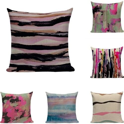 Linen Abstract Art Watercolor Cushion Cover Throw Pillow Pillowcase Color Waves Stripes Purple Car Sofa Home Decor Pillow Cover