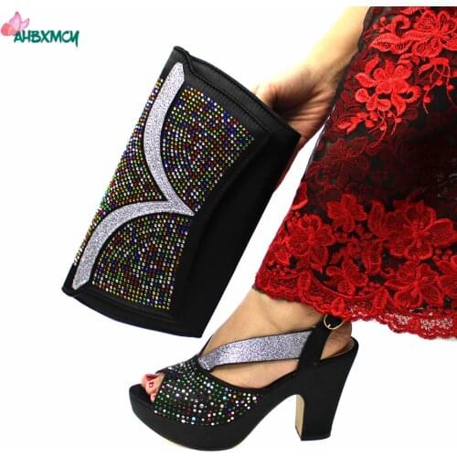 Fashionable Nigerian Women Shoes Matching Bag in Black Color Mature Italian Ladies Comfortable Heels Sandals for Party