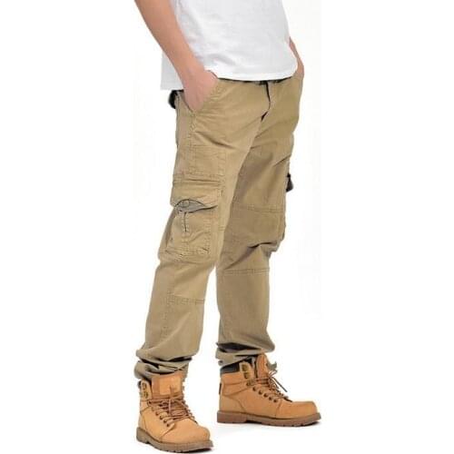 Fashion #1966 Cotton Men Cargo Pants Autumn Winter Straight large size overall Man Long Pants Trousers 34 36 38 Bottoms