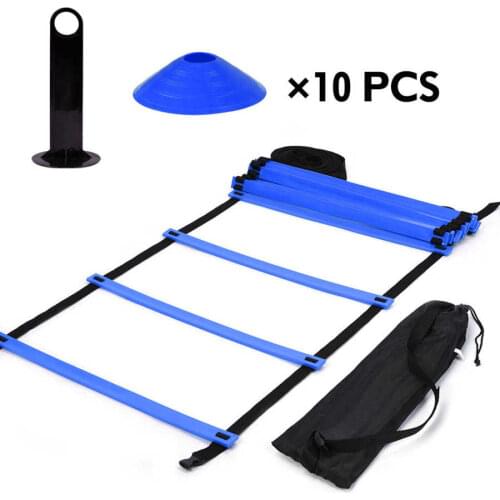 Soccer Speed Agility Train Kit 19Ft Flat Ladder + 10pcs Training Cone Markers Sports Athletic Speed Training Accessories