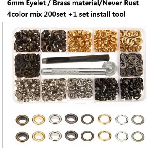 Free Shipping 200set Brass Eyelet and Eyelet Punch Die Tool Set for Leather Craft Clothing Grommet Banner