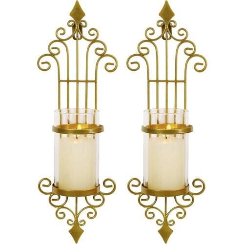 2 Pcs Wall Sconce Candle Holder, Antique-Style Golden Metal Wall Art Decorations for Living Room, Bathroom, Dining Room