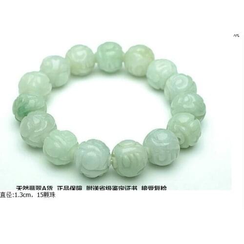 Natural jade beads jade bracelet male and female models Lotus Pearl sub 13mm Burma jade beads with a certificate