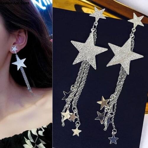 Pop Creative Fancy Original Metal Tassel Earring Star Earrings Hanging Women Hoop Long Earrings Girls Fashion Jewelry Gift