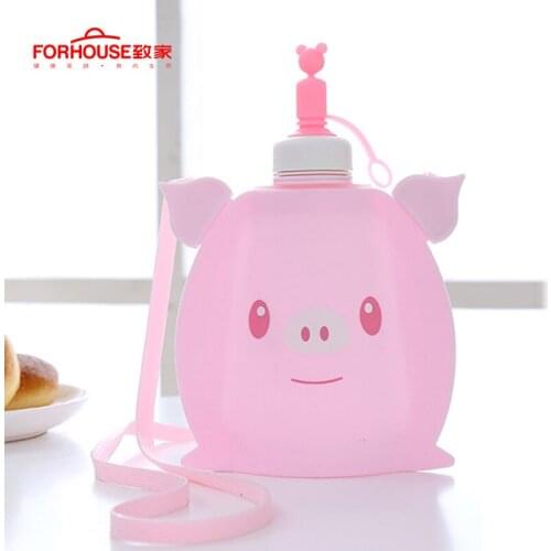 250ML Silicone Collapsible Water Bottle For Kid Drink Camping Travel Cycling Foldable Bottle Pink Pig Coffee Cup