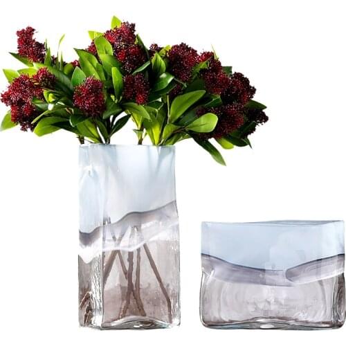 Modern Simple Translucent Glass Vase Geometric Colored Hydroponic Handmade Art Pots Scandinavian Home Decoration Accessories