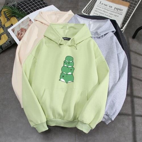 Cartoon Frog Ladies Hoodie Harajuku Goth Clothes Warm Sweetshirt for Girls Graphic Cotton Sweatshirts Winter Tops Sudadera Mujer