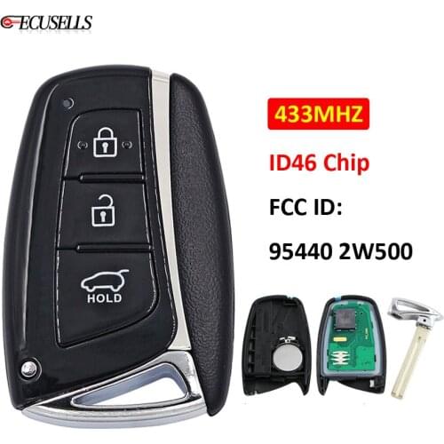 3 Button Remote Key Smart Car Key Fob 433MHz ID46 Chip FCC ID: 95440 2W500 Uncut Blade for Hyundai Santa Fe 2012 2013 2014 2015