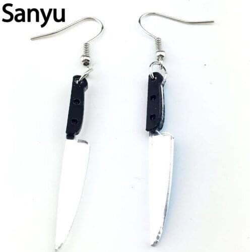 Exaggerated Funny Silver Color Knife Acrylic Drop Earrings for Women Men Fashion Cool Punk Dangle Earrings Trendy Unisex Brincos