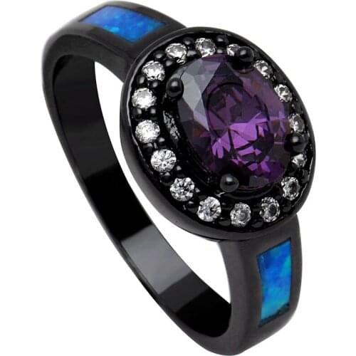 New Arrivals Black Gold Filled AAA Purple Crystal Fire Opal Rings Fine Jewelry For Women Drop Shipping Cock Rings for Party