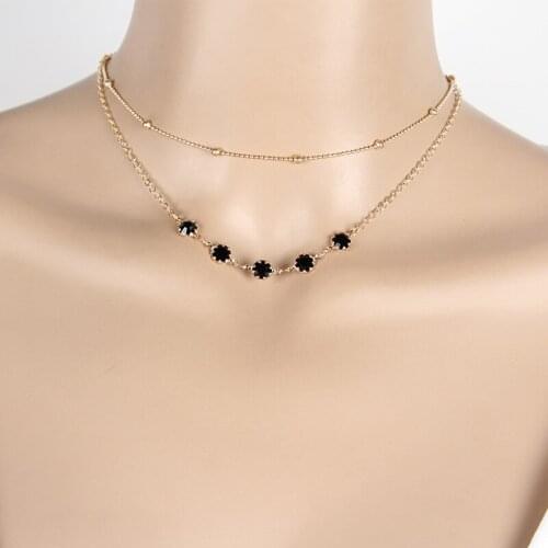 Fashion Double Layer Crystal Short Choker Necklace Pendant For Women Personality Simple Geometric Chain Necklace Collar Jewelry