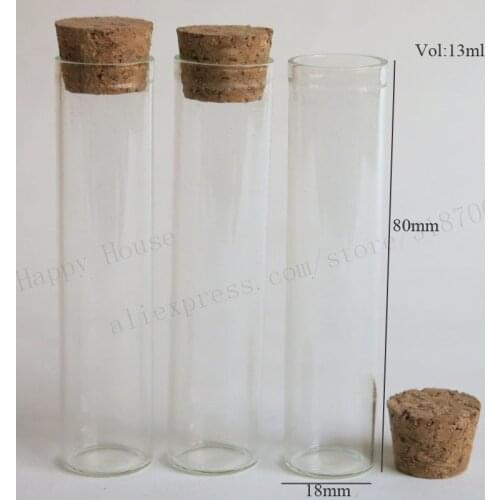 100pcs/lot 13ml Clear Glass Tube With Wood Cork Stoppers18*80mm Small Flat Bottom Glass Test Sample Vials Jars Storage Bottles