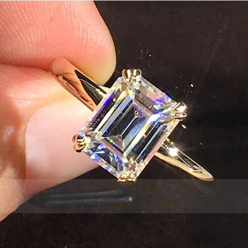 10K Au417 Yellow Gold Women Ring Moissanite Diamonds 1 2 3 4 5 Carat Rectangle Emerald Wedding Party Engagement Anniversary Ring