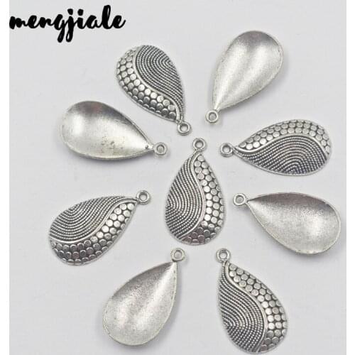 12pcs/lot Retro Zinc Alloy Water Drop Shape Bead Charms Pendants For DIY Jewelry Accessories 31*17mm