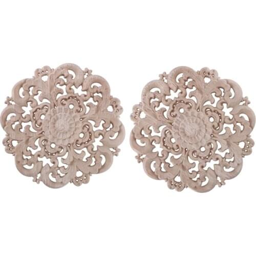 2Pcs Furniture Carving Wood Ornament for Closet Door Window Diameter 15 cm