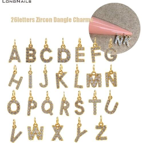 26 Letter Alphabet Nail Dangle Charms (A to Z) Characters Hoop Pendants Pierced Alloy Zircon Craft,Nail,Key,Rings Jewelry 05*6MM