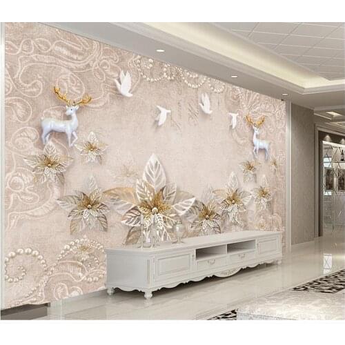 Custom 3d wallpaper 3d murals wallpaper European luxury rich golden flowers mural elk jewelry background wall living room decor