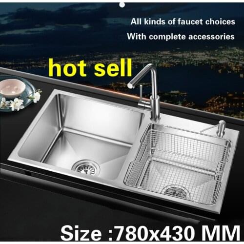 Free shipping Manual double groove kitchen sink 1 mm thick food grade 304 stainless steel standard hot sell 780x430 MM