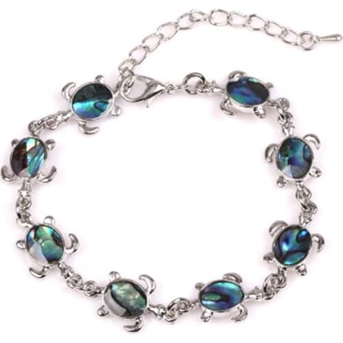 FYSL Silver Plated Stackable Tortoise Shape Abalone Shell Link Chain Bracelet Animal Jewelry