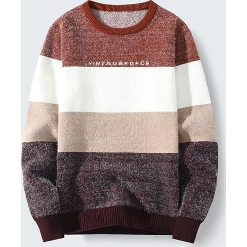 HCXY brand mens knit sweater round neck thickened striped pullover for men new fashion warm bottoming shirt male