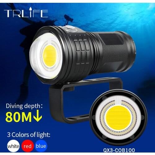 COB Underwater LED Dive Torch Light Ultra Bright Diving Flashlight Scuba 500M Waterproof Photography White Blue Red Use 18650