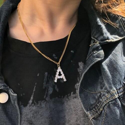 CZ Initial Necklace For Women Men Cuban Chain A-Z Letter Necklace Pendant Goth Hip Hop Alphabet Vintage Jewelry bijoux femme