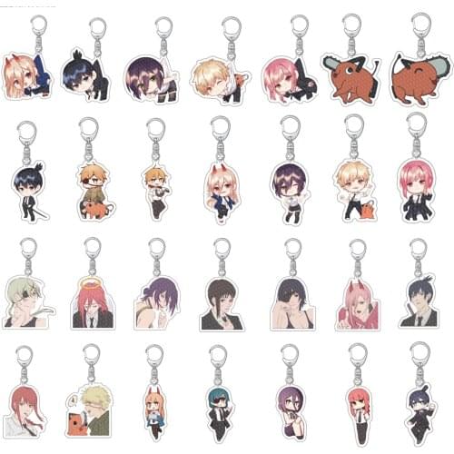 28Pcs Anime Chainsaw Man Double Sided Acrylic Keychain Pochita Makima Hayakawa Aki Power Figure Pendant Keyring Jewelry