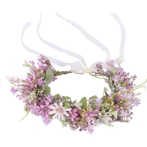 Purple Mori Girls Simulation Flower Crown Garland Daisy Princess Head Wreath Hairband Floral Female Party Wedding Accessories