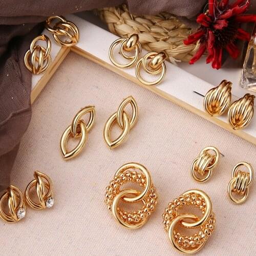 FNIO Fashion Gold Metal Drop Earrings for Women Punk Big Round Design Statement Earrings Twisted Knot Brincos Geometric Jewelry
