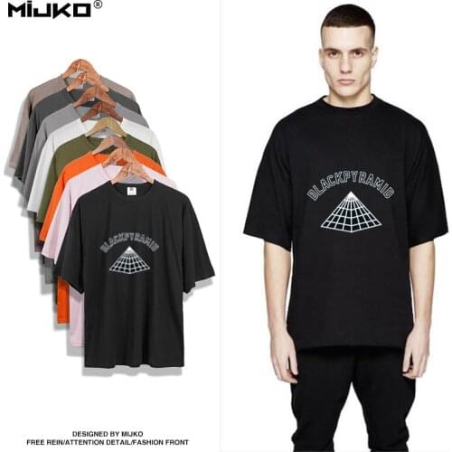 Fashion Oversize Design T Shirt Men Chris Brown Black Pyramid Letter Print T-Shirt Skateboard Hip Hop Short Sleeve Tops