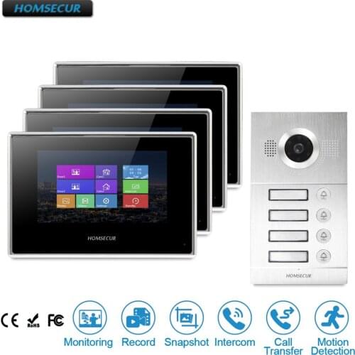 HOMSECUR 7" Video Door Phone Intercom System+Recording & Snapshot for 4 Families BC121-4S+BM716-G