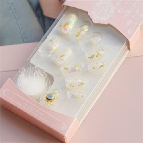 Imported white Magnet with mink fur fake nails Japanese cute pur color false nails Bride beautiful short size full nail tips