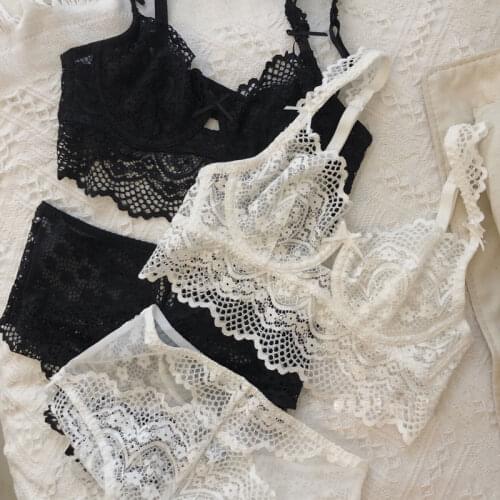 Ultra-thin bra set high waist lace transparent lingerie with panties large size women underwear big breasts underwear sets