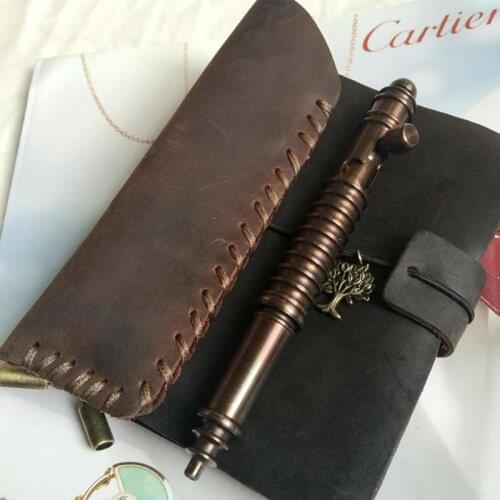 Handmade Gun Bolt Brass Pen Do-old Drawing Processing Leather Pen Bag Tactical Writing Tool Self Defense EDC