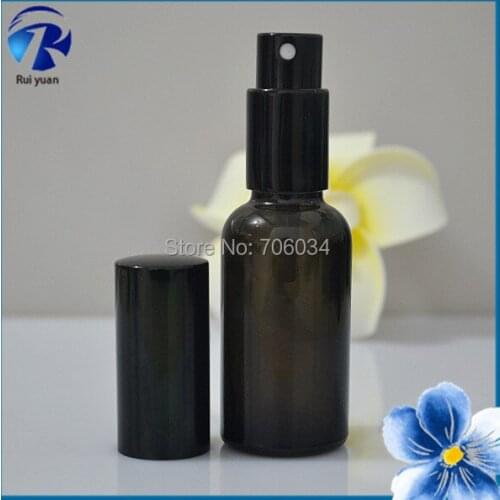 Small Black Glass Bottle Cork Stoppers Essential OIil Black 30ml 1 oz Round Airless Pump Bottle Glass Perfume Bottles with Spray