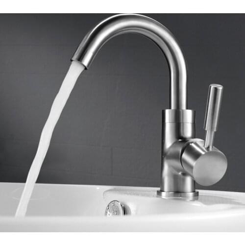 SUS 304 Stainless Steel Brushed Surface Single Handle Single Hole Basin Faucet