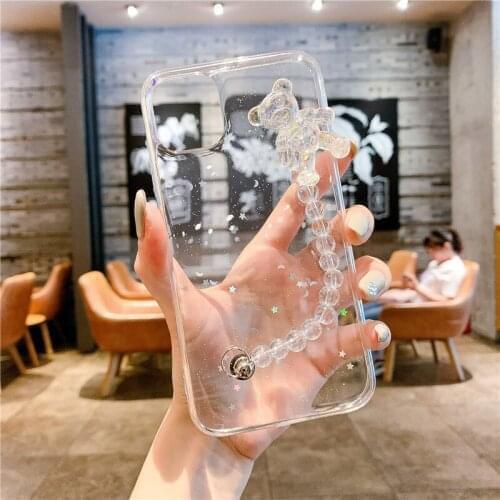 Fashion Crystal Bear Chain Bracelet Soft Phone Case For Samsung Galaxy S8 S9 S10 S20 Plus Cover For Samsung Note 20 Ultra 9 10