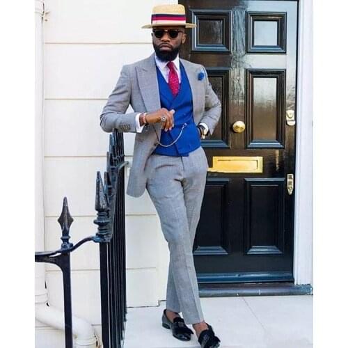 Mens slim-fit notched lapel suit and double-breasted vest Mens 3-piece wedding jacket + pants + vest Slim-fit groom tuxedo for