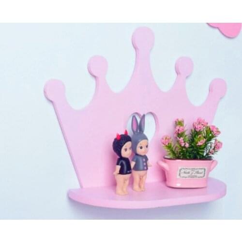30cm Modern Wall Shelf Girl Crown Wood Hanging Holder for Kids Room Shelf Baby Room Accessories Decorative Shelve Pink AP208