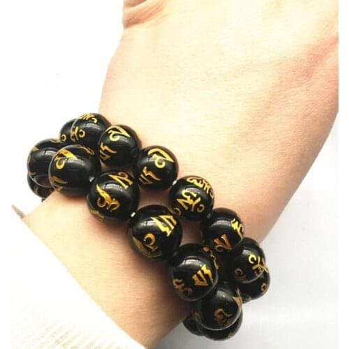 Natural Black Red Agate Six-character True Mantra Buddhist Beads Bracelet Jewelry Fine Jewelry Buddhist Beads Bracelet