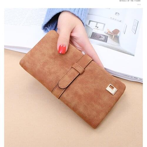 2021 New Fashion Women Wallets Drawstring Nubuck Leather Zipper Wallet Womens Long Design Purse Two Fold More Color Clutch