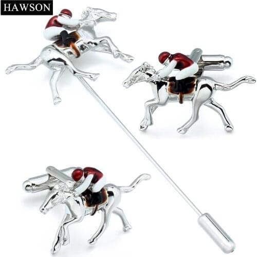 Novelty Horseback Riding Cufflinks Sporty Horse Race Lapel Pin Red Enamel Jewelry Birthday Gift for Colleague