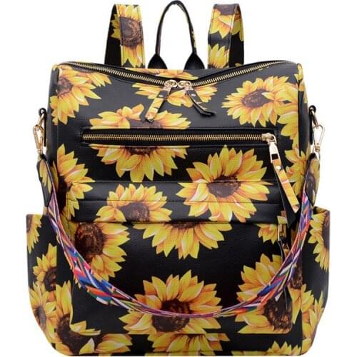New Arrivals Sunflower Leopard Print Book Shoulder Bag Large Capacity Printing Pu Leather Backpack Baby Care Travel Nappy Bags