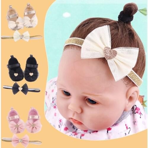 2PCS Infant Newborn Baby Girls Shoes First Walkers Sole Shoes+Headband Bowknot Lovely Soft Prewalker Toddler Baby Shoes Princess