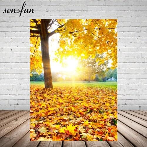 Sensfun Photographic Background Autumn Fall Leaves Golden Sunshine Tree Backdrop For Photo Studio 5x7FT Vinyl