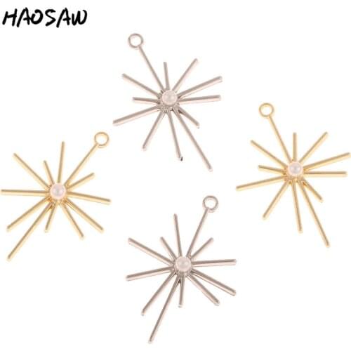 HAOSAW Choose 6Pcs/Lot Sunflower Charm Earring Accessories Parts/Imitation Pearl/Rhodium Jewelry Findings/Earrings Accessories
