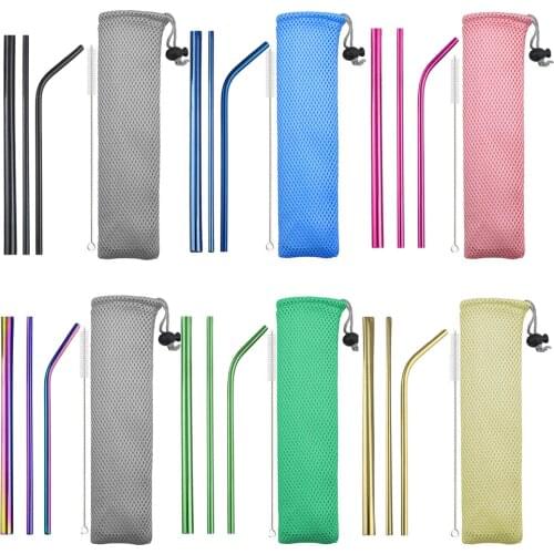 304 Stainless Steel Straw Metal Straws Reusable 6/12mm Bubble Straw Drinking Straws Set with Clean Brush For Mugs LOGO Customize
