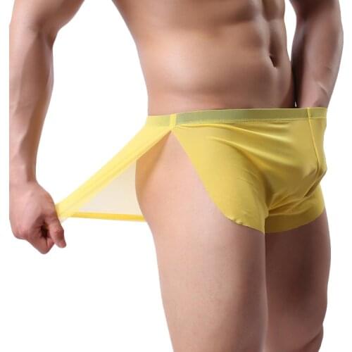 Ultra-thin transparent gauze silky male panties home shorts sexy viscose aro sleepwear pants cool pajama pants men underwear