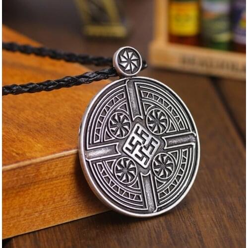 Vintage Slavic Fern Flower Kolovrat Pendants Necklace Jewelry Antique Silver Fern Flower Amulet Necklace